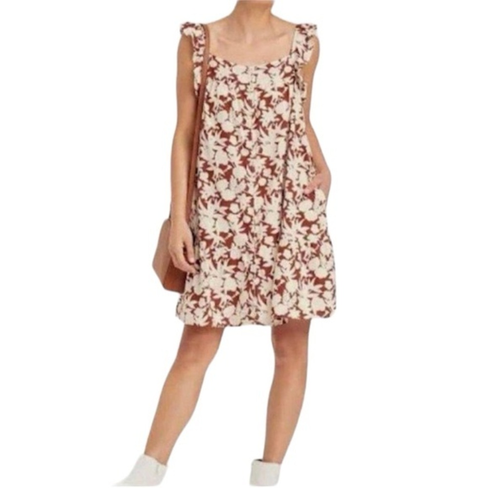Women's Sleeveless Ruffle Button Front Dress Versatile Floral Dress size S